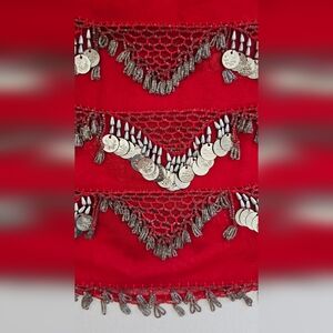Red and Silver Coins Belly Dancing Wrap L 72 x H 14